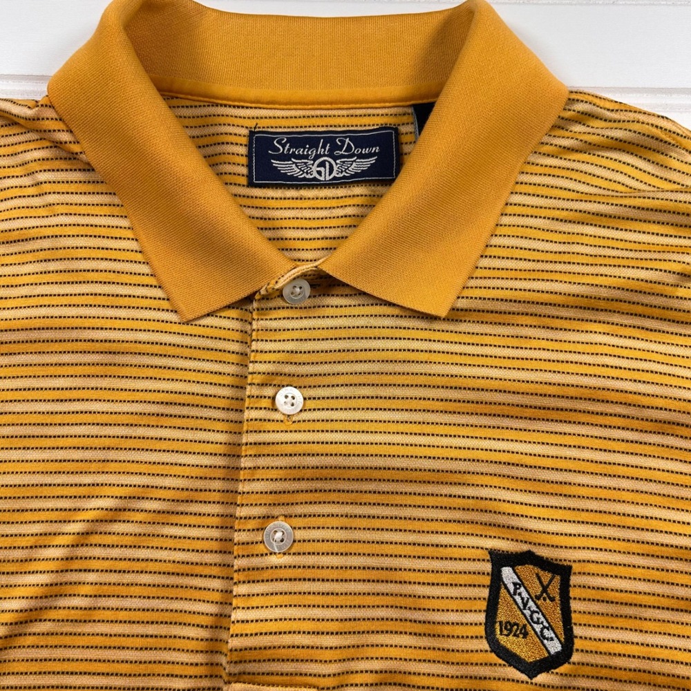 Straight Down PVGC 1924 Striped Golf Polo Shirt Mens L Yellow Mercerized Cotton